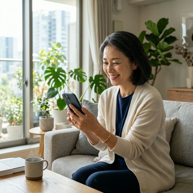 Adult using smartphone comfortably