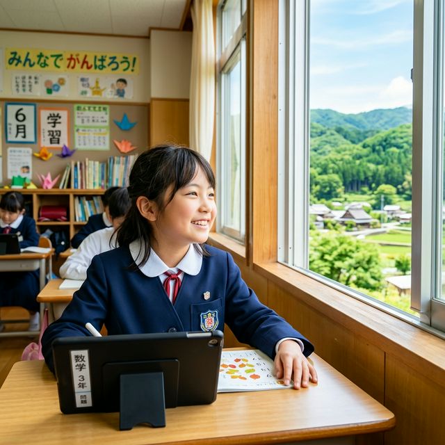 Child studying happily