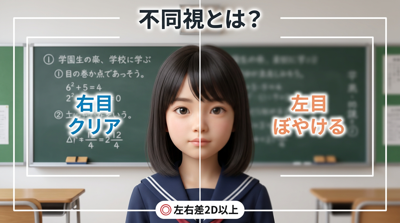 左右の目の見え方の違いを示す図解