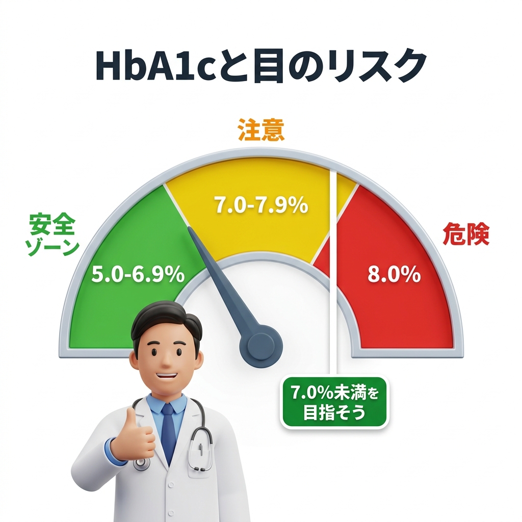 HbA1cの数値と網膜症リスクの関係を示すグラフ