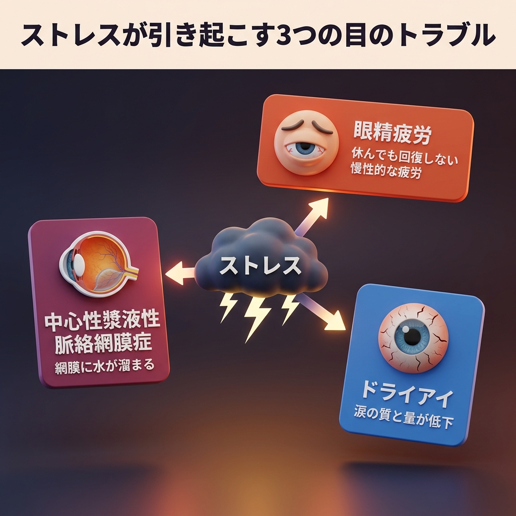 ストレスが引き起こす3つの目のトラブル