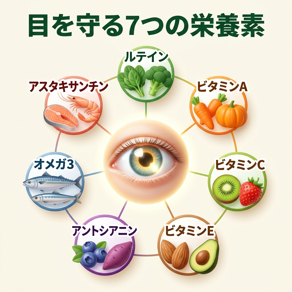 目に良い栄養素と食材の図解