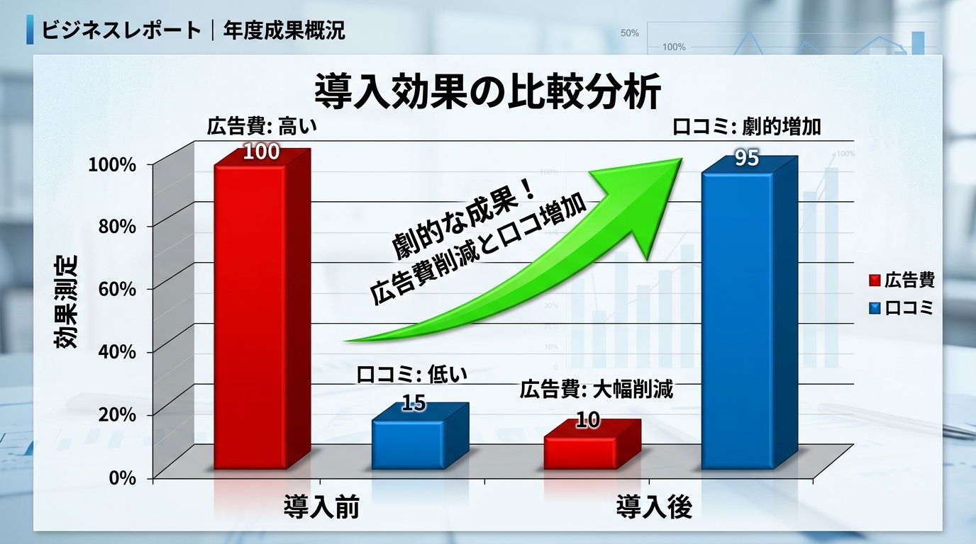 導入後の成果：広告費削減と口コミ増