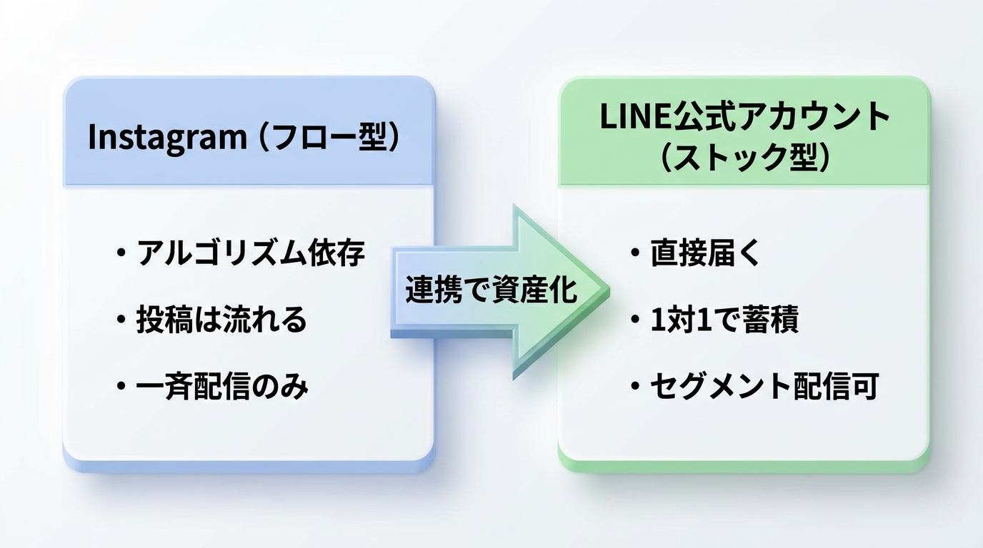 InstagramとLINEの違いを示した比較図