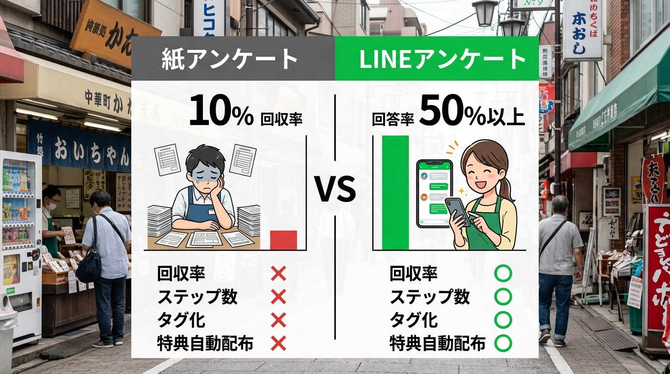 紙とLINEのアンケート比較図