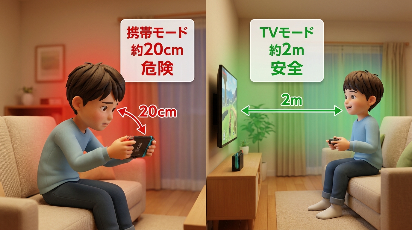Nintendo Switchの携帯モードとTVモードの距離比較