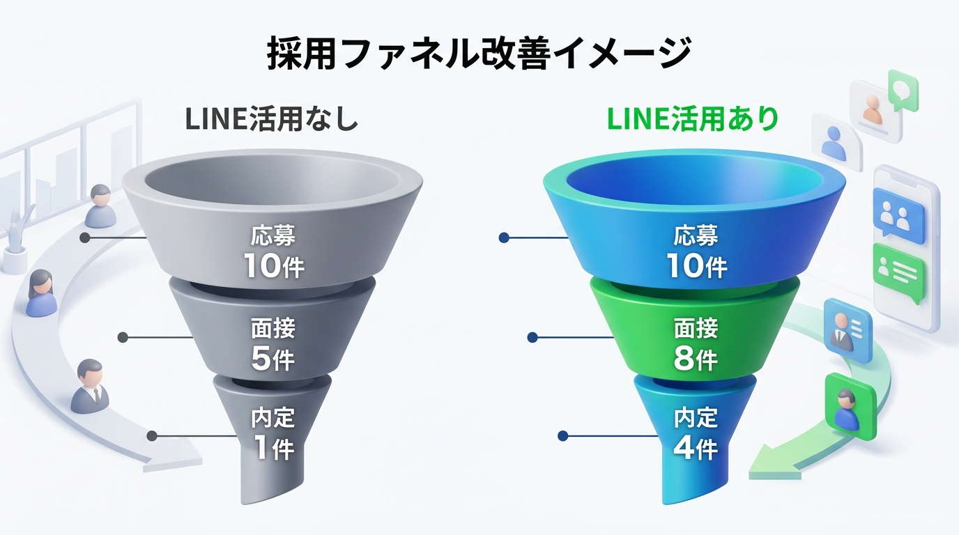採用ファネル:応募から内定承諾までの歩留まりを可視化した図
