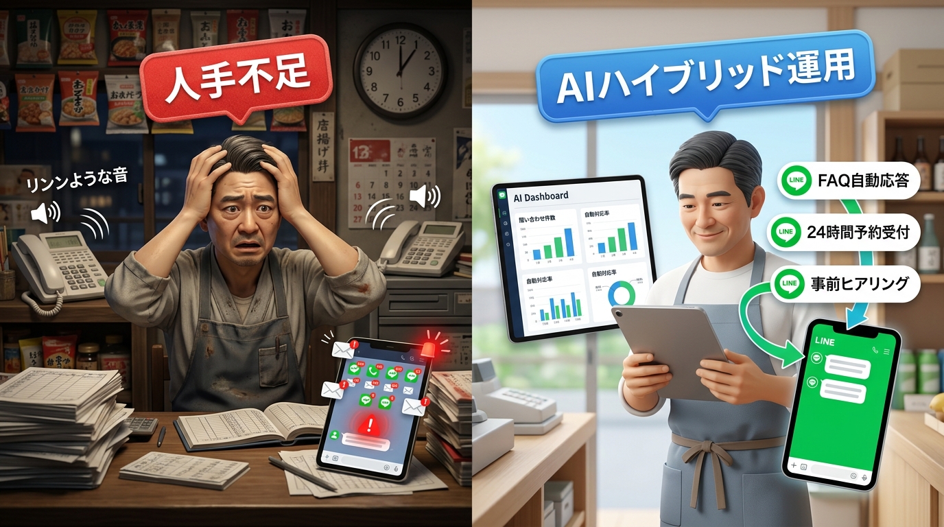 人手不足とAI活用の対比