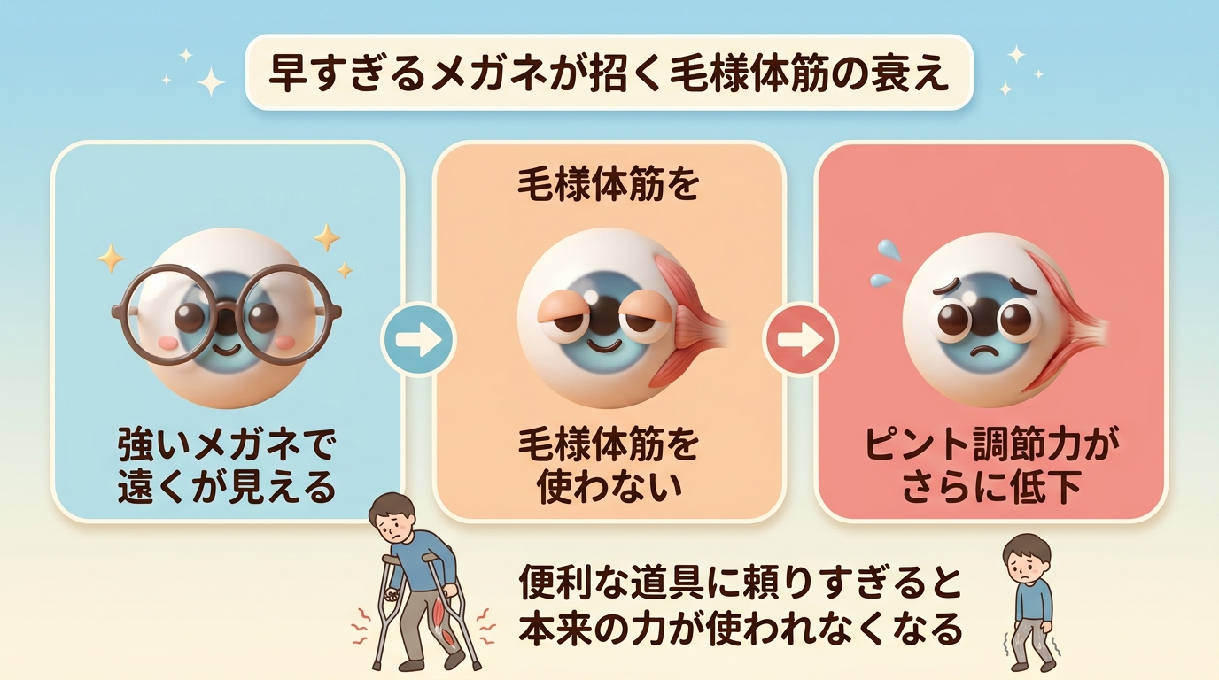 メガネと目の調節機能の関わりをイメージしたイラスト