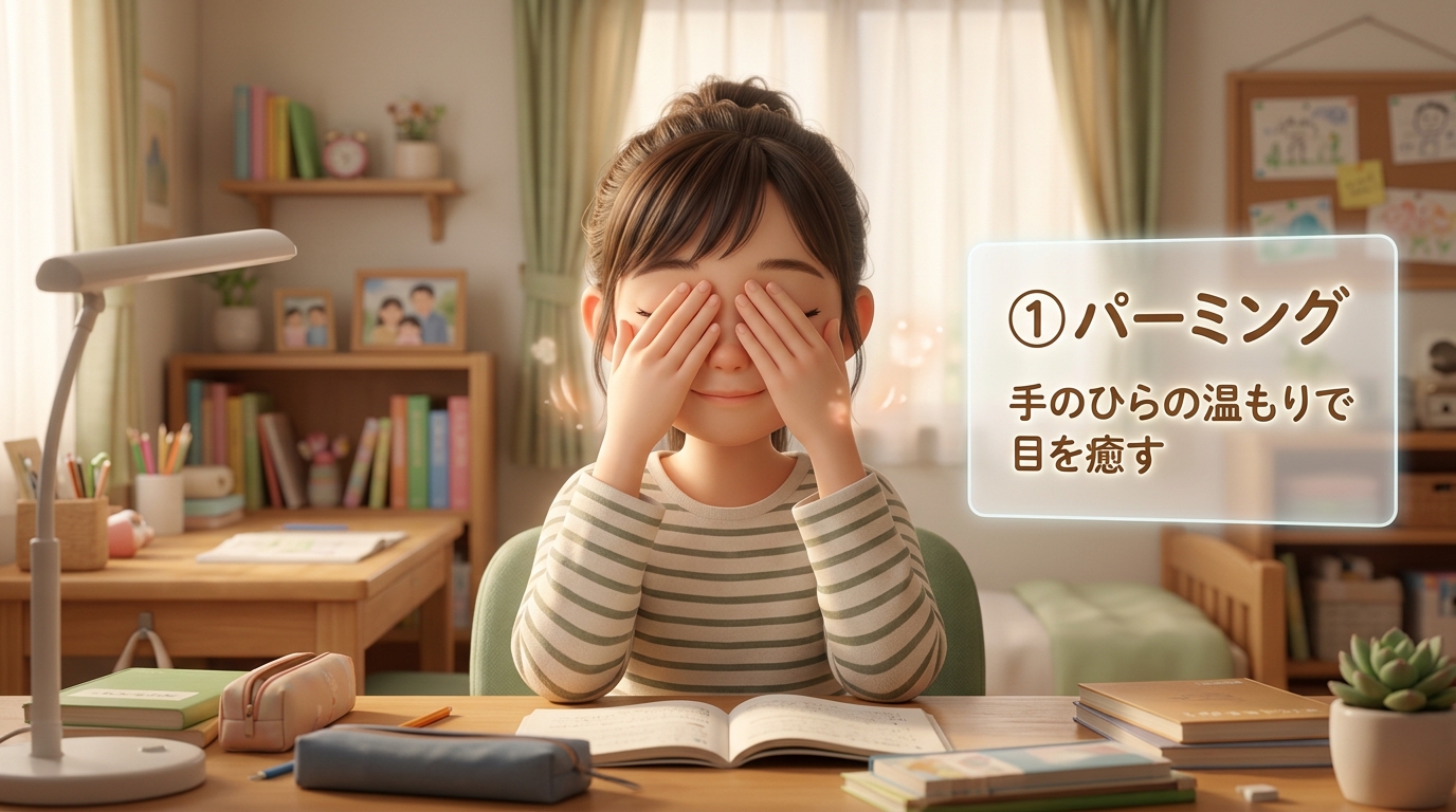 パーミングをする受験生のイメージ