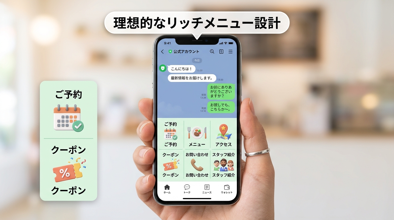 スマートフォンに表示されたリッチメニュー