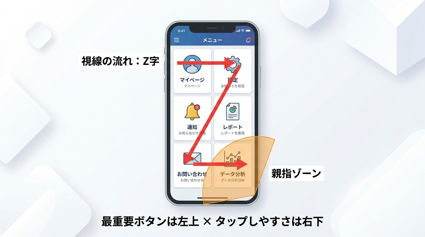 Z字の視線移動とサムゾーンの概念図