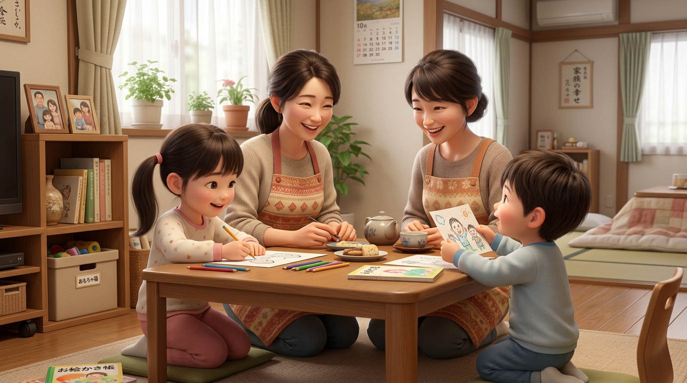 イラスト:防腐剤フリー目薬を選ぶ親子