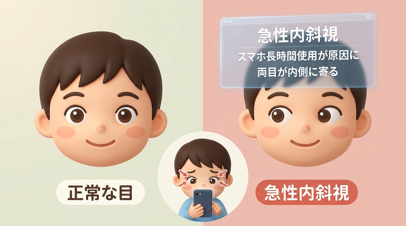 急性内斜視とスマホ使用のイメージ