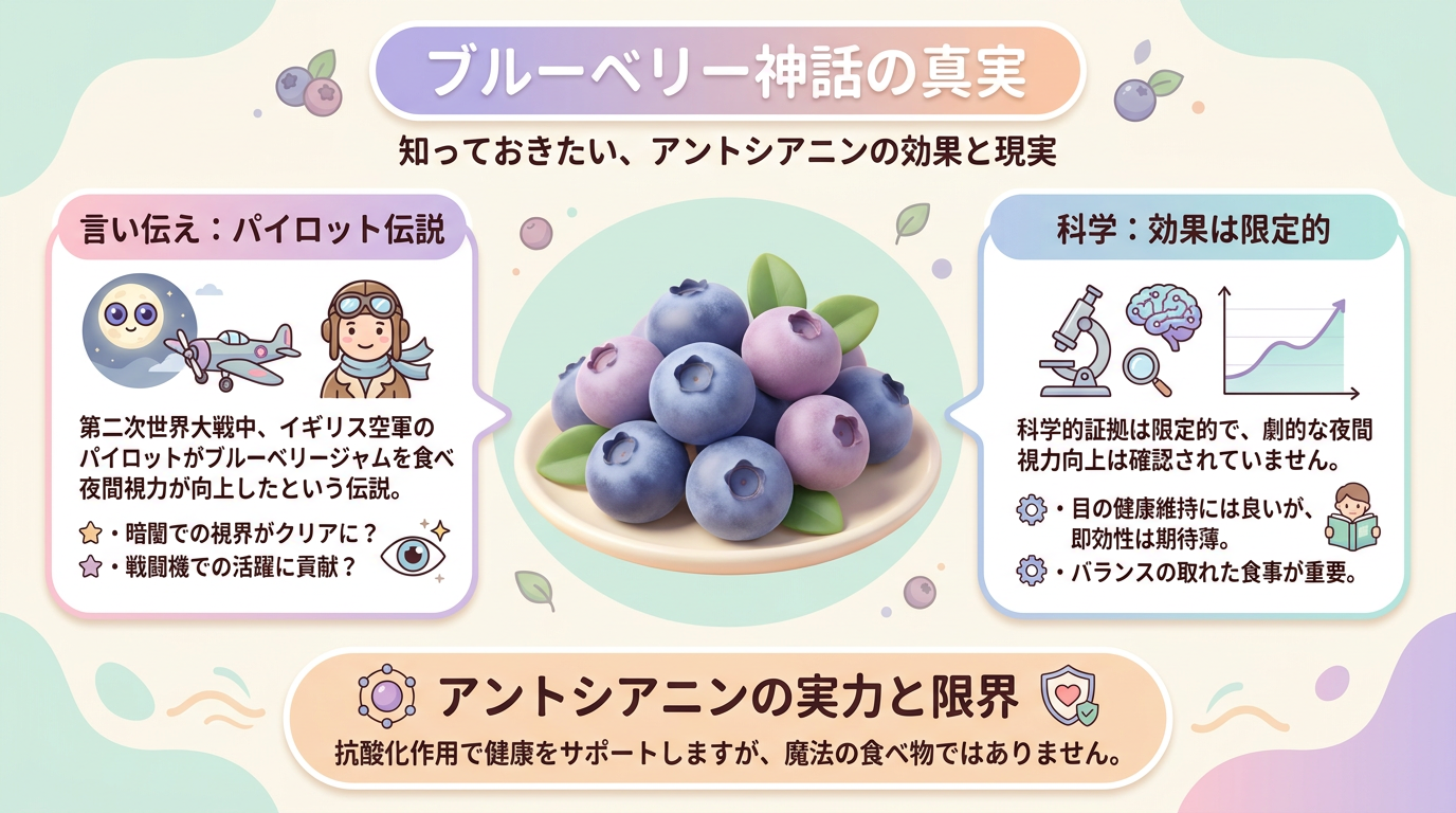 図解:ブルーベリーと栄養成分に関する一般的な見解