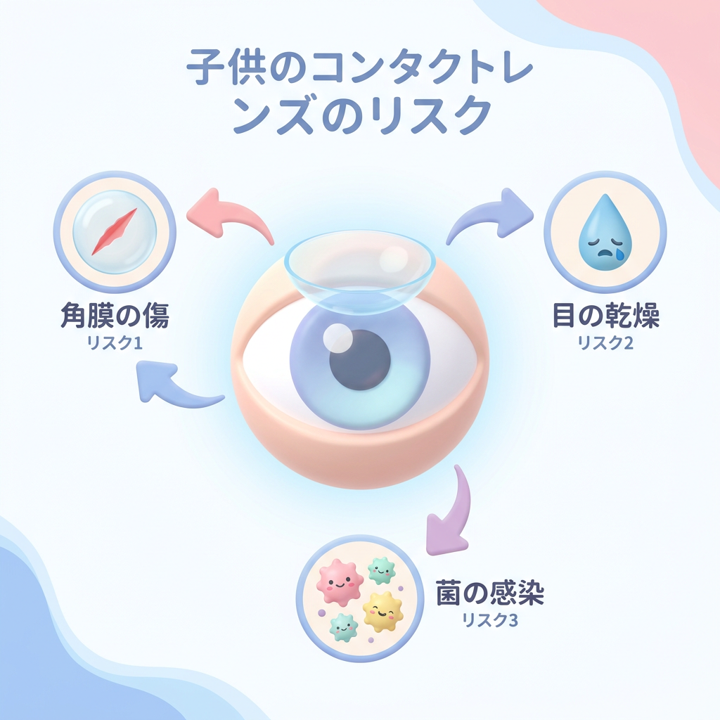 子供の角膜とコンタクトレンズのリスク図解