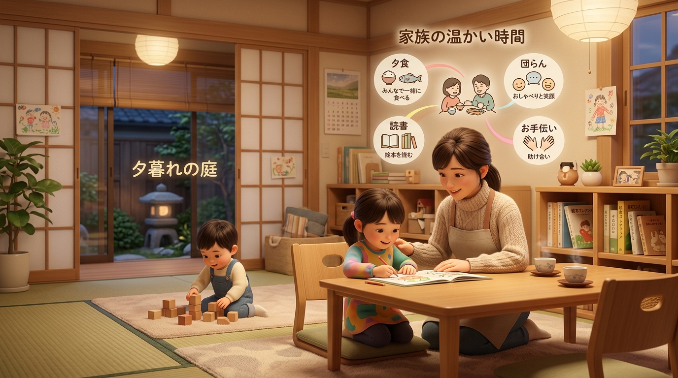 目の仕組みを学ぶ親子