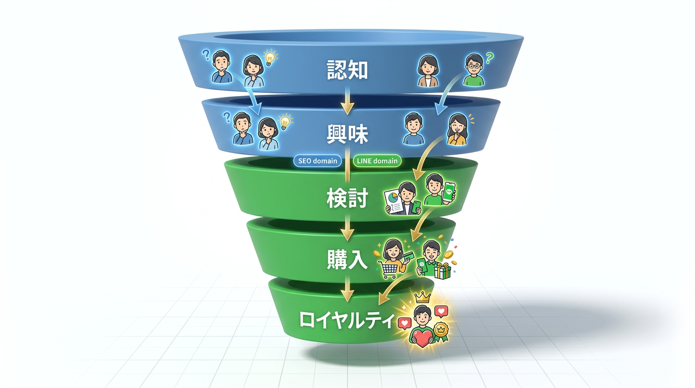 SEOとLINEの連携ファネル全体像