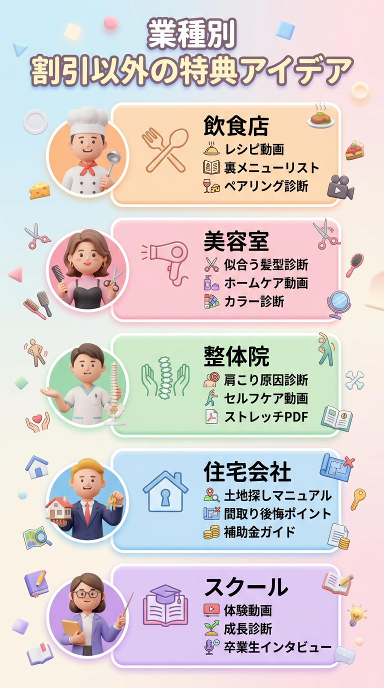 図解：業種別の割引以外の特典アイデア比較表