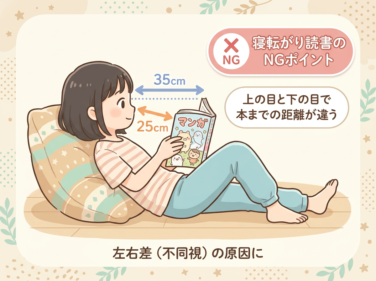図解：寝転がり読書と左右差が生まれるメカニズム