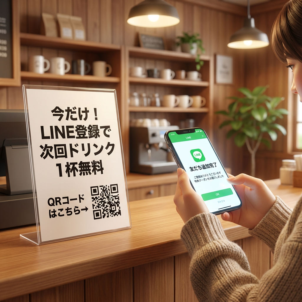 店内POPとLINE登録画面