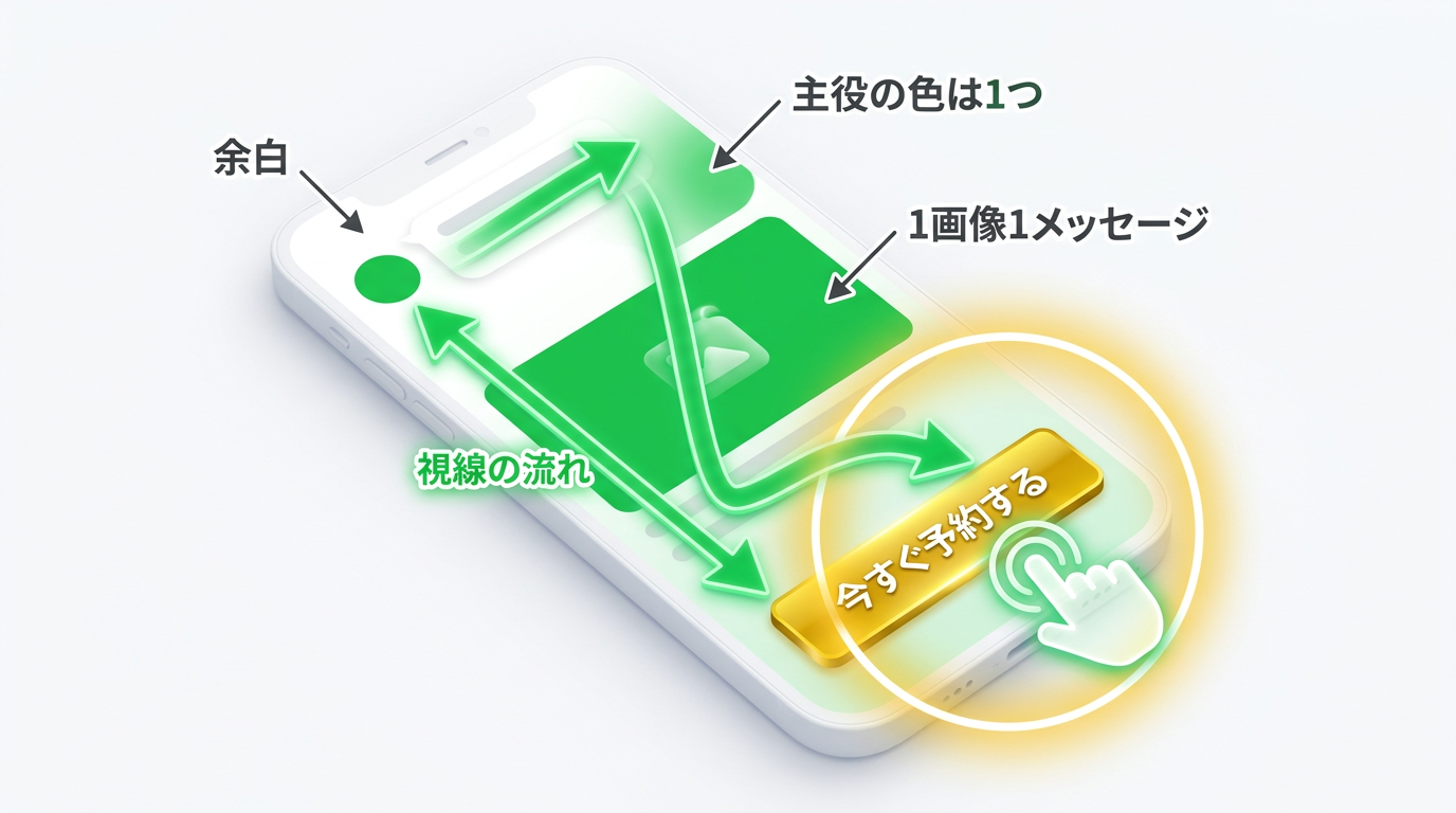 視線の流れとCTAボタン配置の法則を示す図解