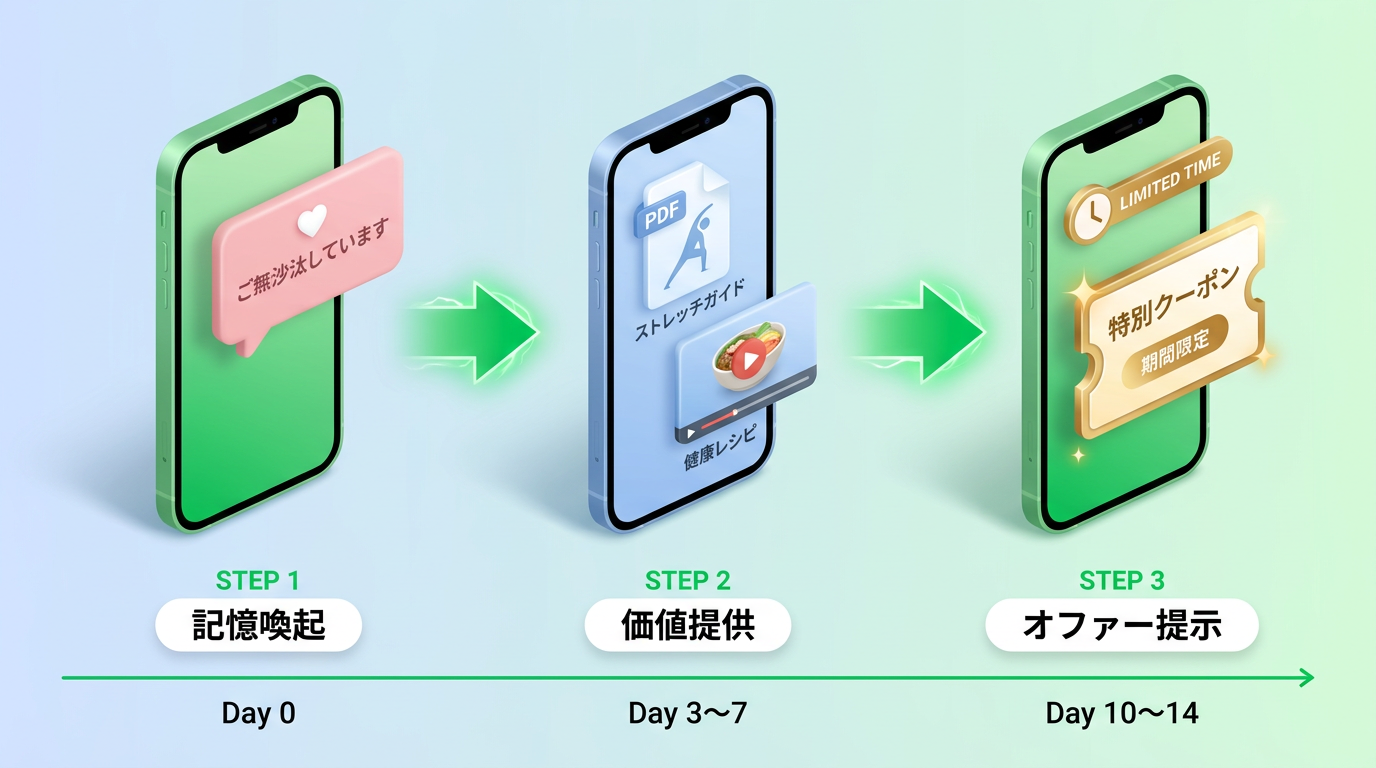 図解:3段階リマインド設計の全体フロー