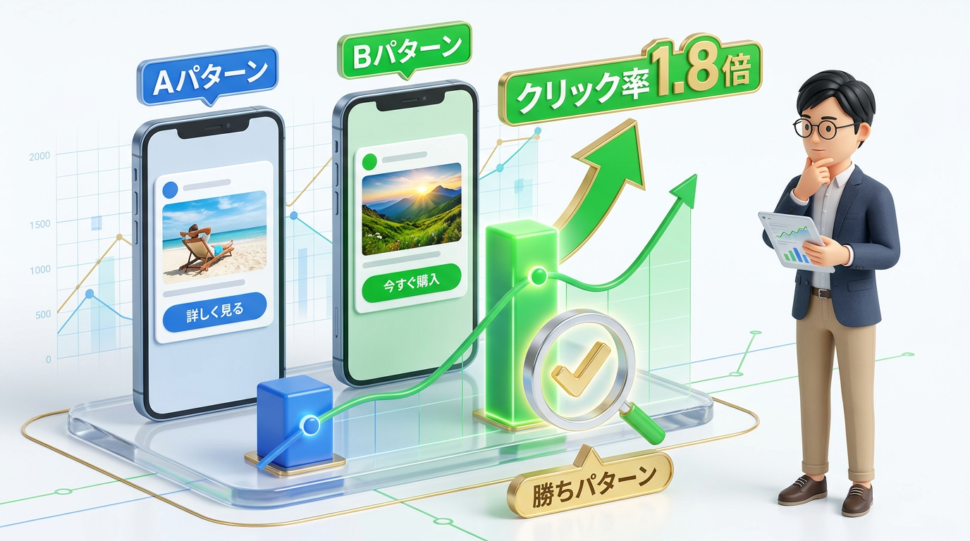 ABテストによるクリック率改善の検証プロセスを示すグラフ