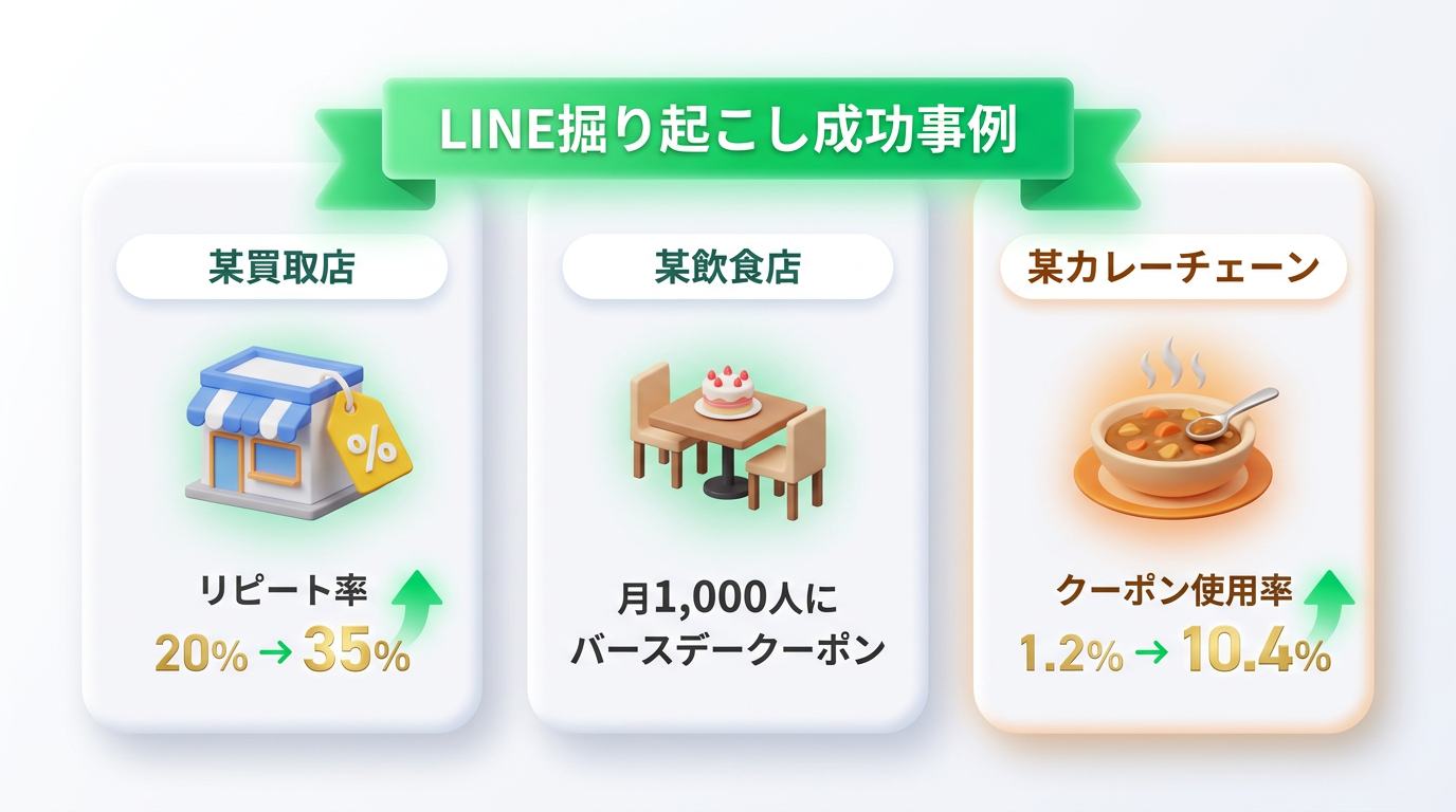 図解:3社の掘り起こし成功事例の数値比較