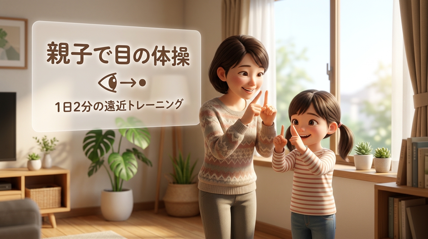 親子で楽しくビジョントレーニングをするシーン