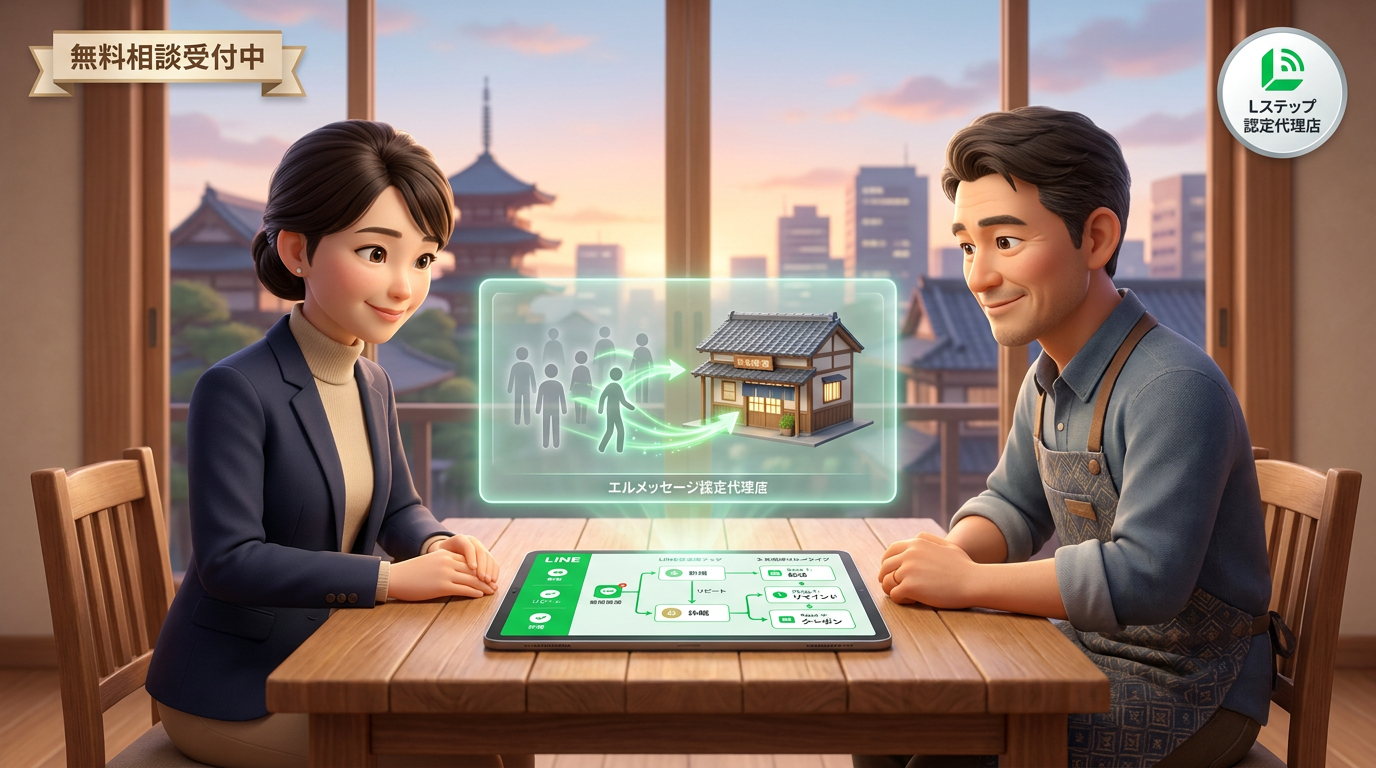 イメージ:studio-THのコンサルタントと新潟の経営者が並んでLINE設計をする様子