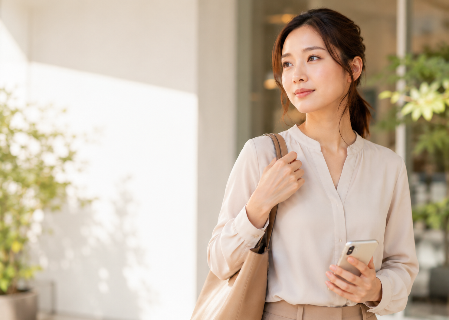 コンタクト以外の選択肢を知って前向きになる女性のイメージ